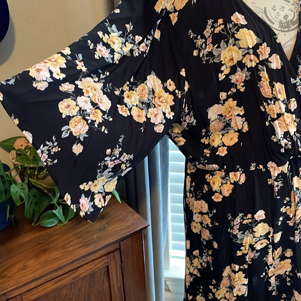 Exhilaration faux wrapped dress with bell sleeves - Picture 2 of 6